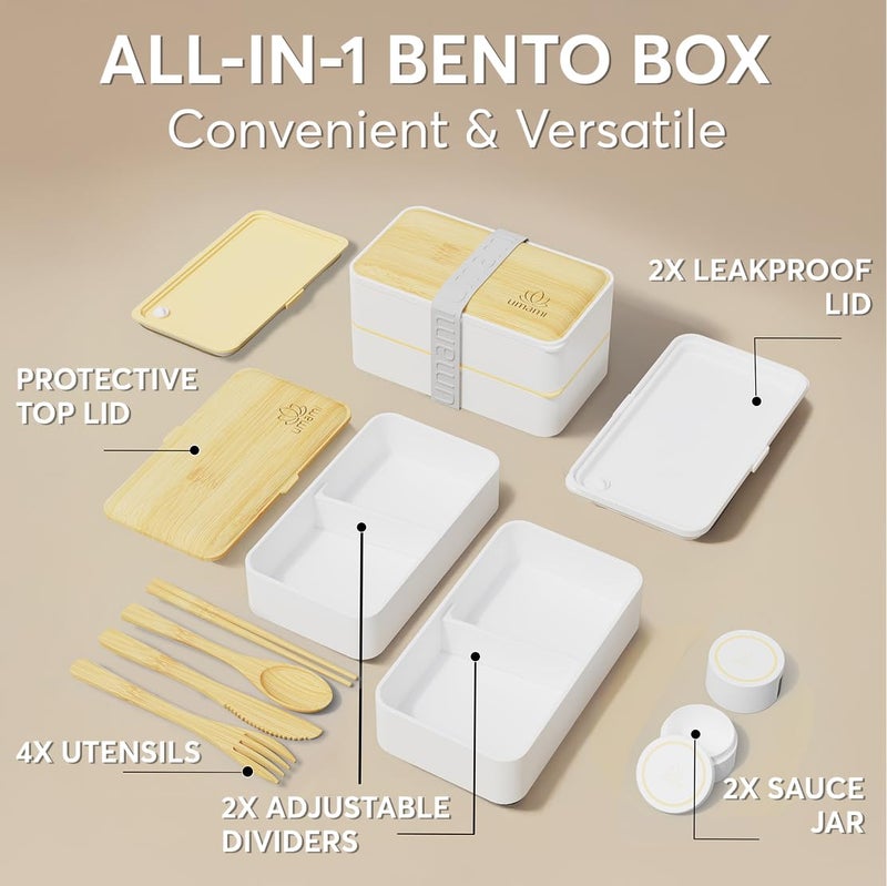 Umami Bento Box Adult All-In-1 w/ 4 Utensils 100% Leakproof, Microwave & Dishwasher Safe Lunch Containers for Adults w/Compartments, Bento Lunch Box Containers - Image 3